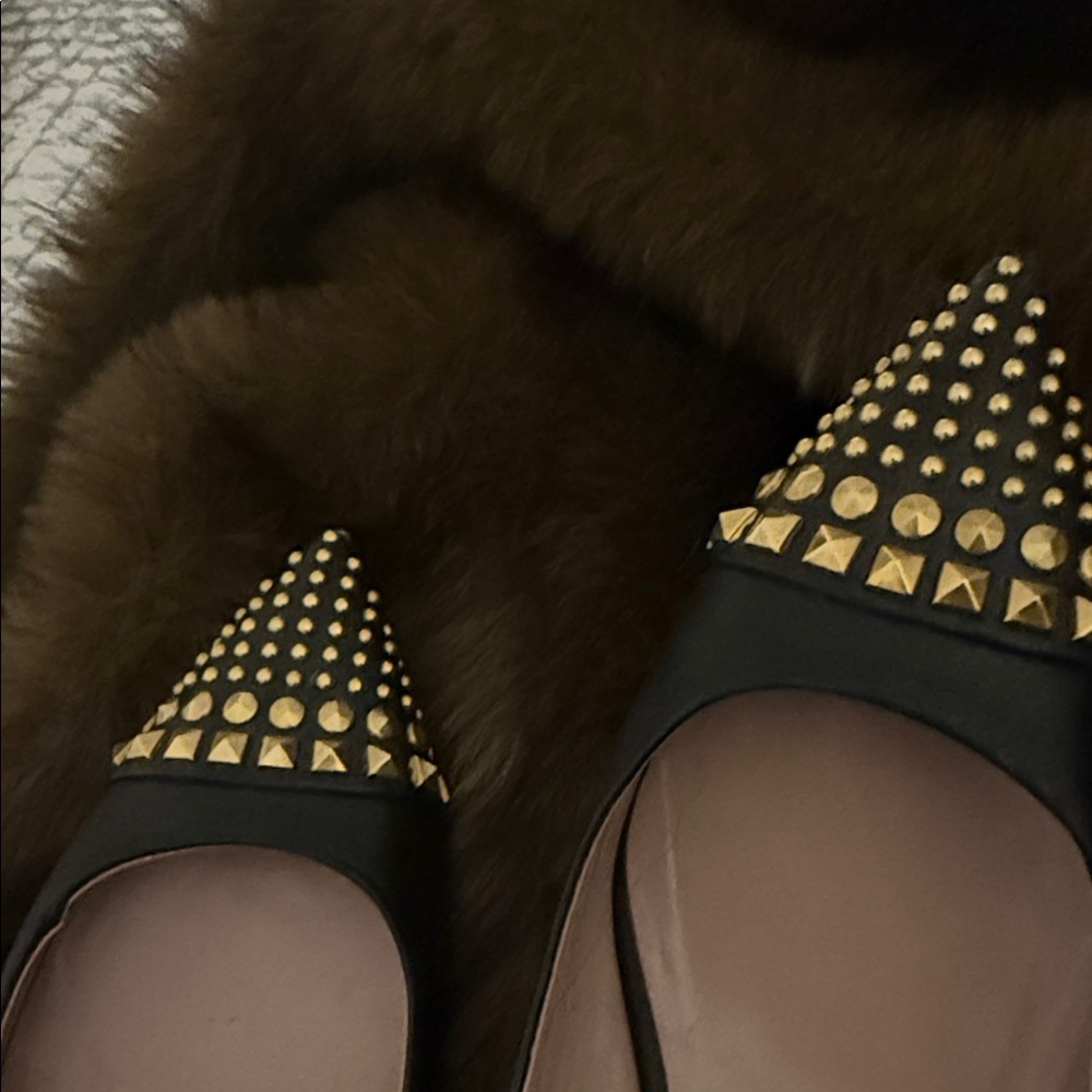 Gucci Black and Gold Studded Flats